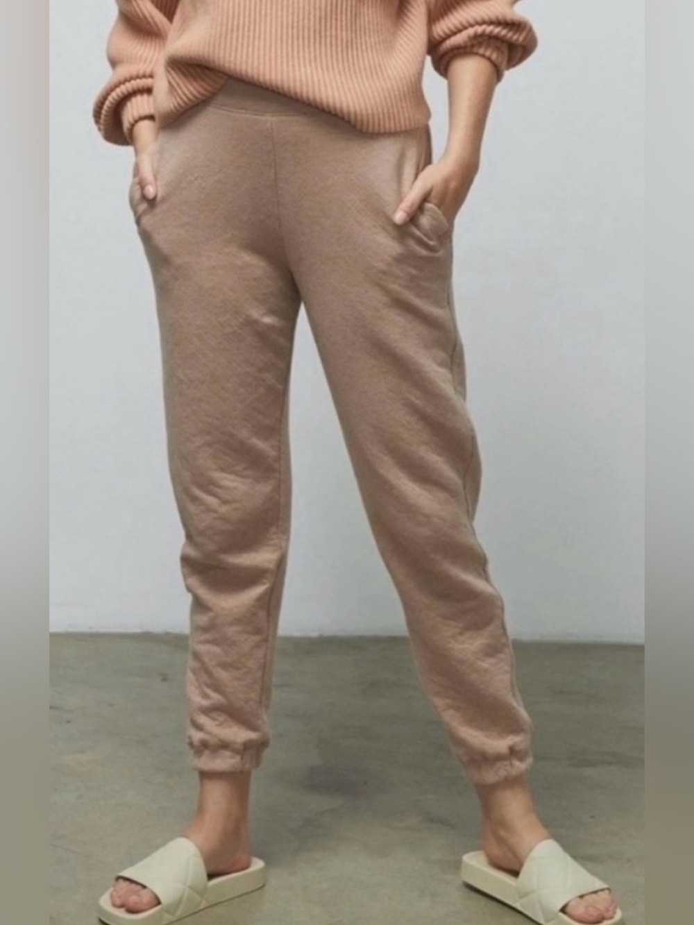 Lunya Restore Double Faced High-Waist Joggers Otium Tan Heather Size M Pockets
